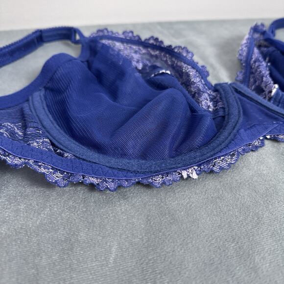 Wacoal Embrace Lace Bra Size 34DD Dark Blue Purple Unlined Underwire 65191 - Picture 6 of 7